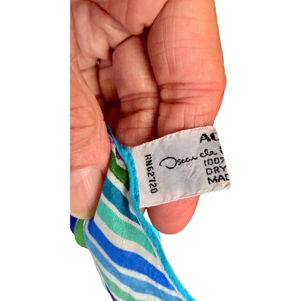Vintage Oscar de la Renta Silk Skinny Scarf Diagonal Turquoise Japan 7x78" - Picture 8 of 9